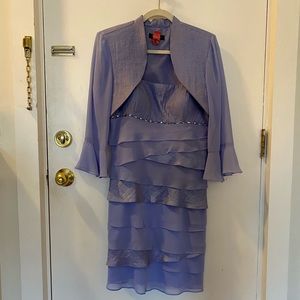SL Fashion periwinkle/shimmer dress w/ removable sheer cropped jacket. Size 12.
